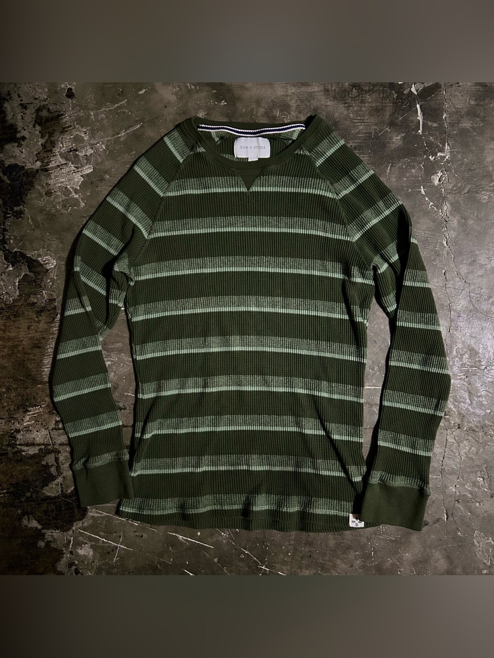 XL Sun + Stone Green Striped Thermal Long Sleeve Shirt